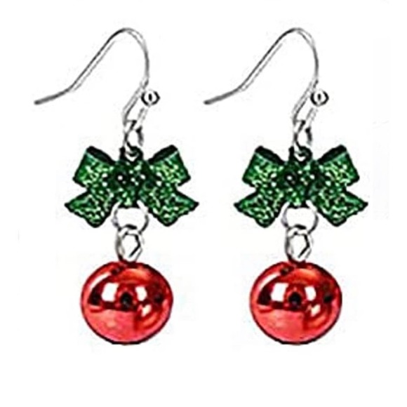 Christmas Bow Drop Earrings - Picture 1 of 2